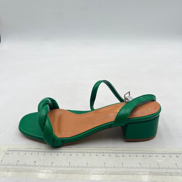 XYD Green Square Open Toe Sandals Chunky Short Low Heels Ankle Strap Shoes - Picture 2 of 8
